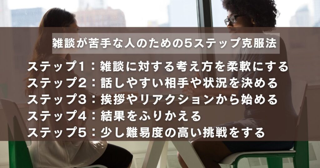 雑談が苦手な人のための5ステップ克服法一覧